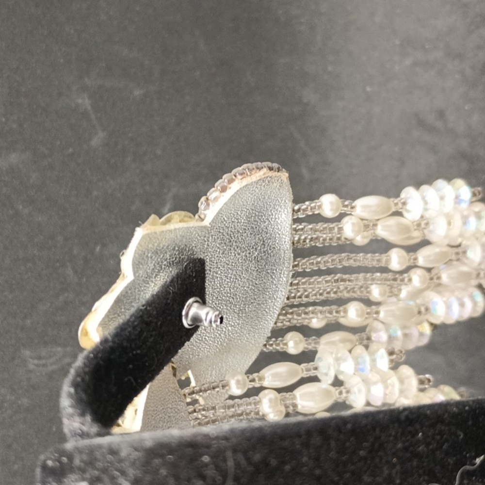 Vintage Silver and Cream Sequined Earrings - Picture 3 of 3